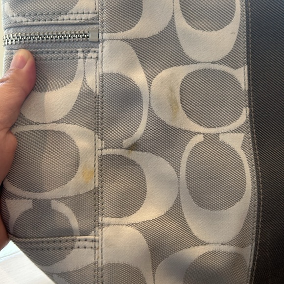 Coach Metallic Gray Signature Stripe Tote - Good Condition - Picture 6 of 14